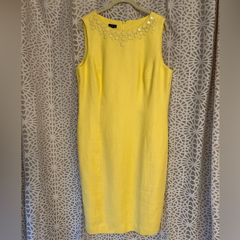 Talbots Yellow Embellished Linen Midi Dress NWT